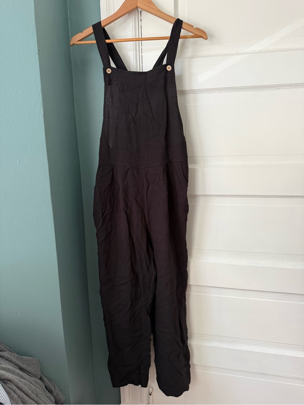 Monki black linen overalls